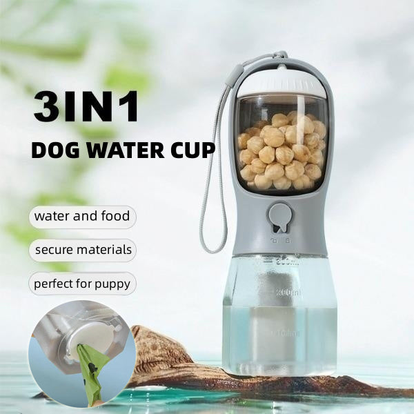 3-in-1 Portable Dog Water Bottle | Water, Food & Waste Bag Dispenser