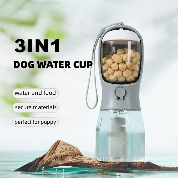 3-in-1 Portable Dog Water Bottle | Water, Food & Waste Bag Dispenser